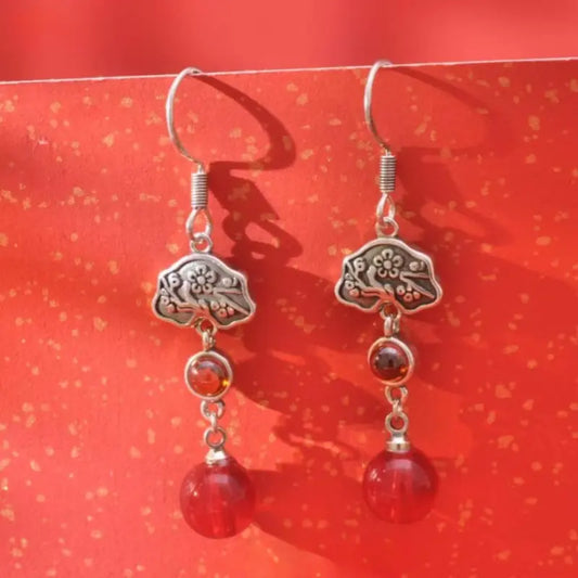Pink Dangling Stone Silver Earrings