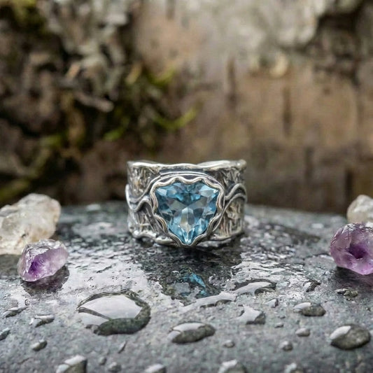 Antique Silver & Blue Crystal Ring