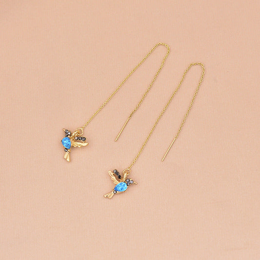 Blue Crystal Bird Earrings