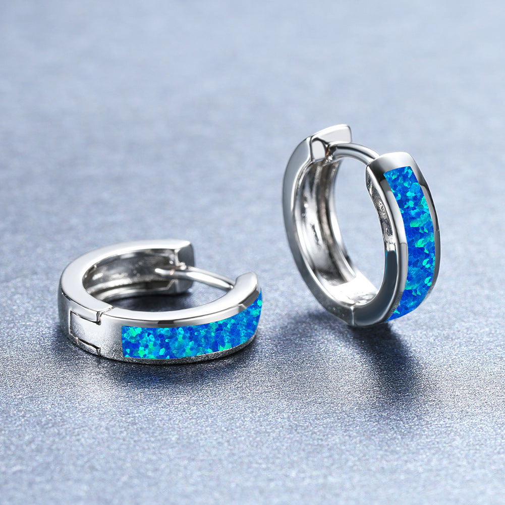 Blue Opal Hoop Earrings