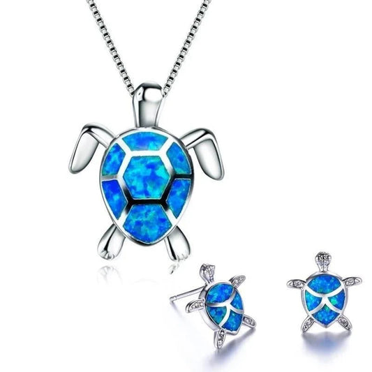 Blue Opal Sea Turtle Necklace