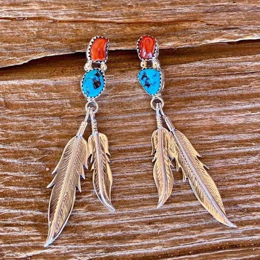 Bohemian Turquoise Feather Earrings