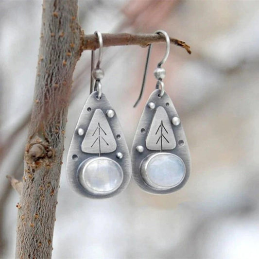 Boho Earrings With White Opal In Silver