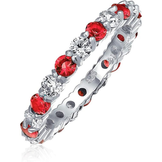 Ruby And White Stone Band Ring | White Gold