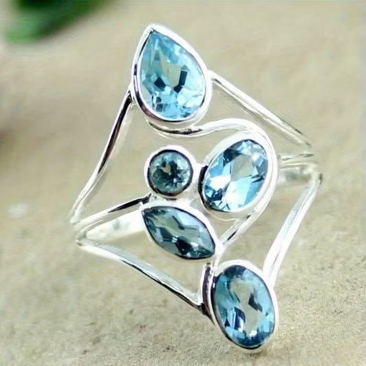 Crystalline Blue Drop Ring