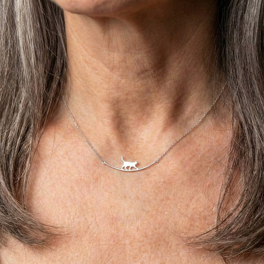 Climbing Cat Necklace in Silver