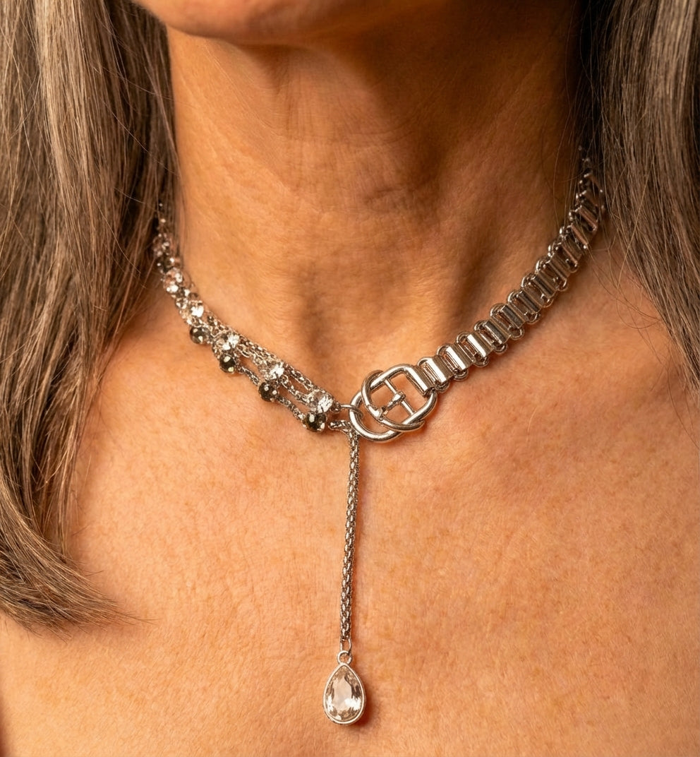 Crystal Choker Long Pendant Necklace