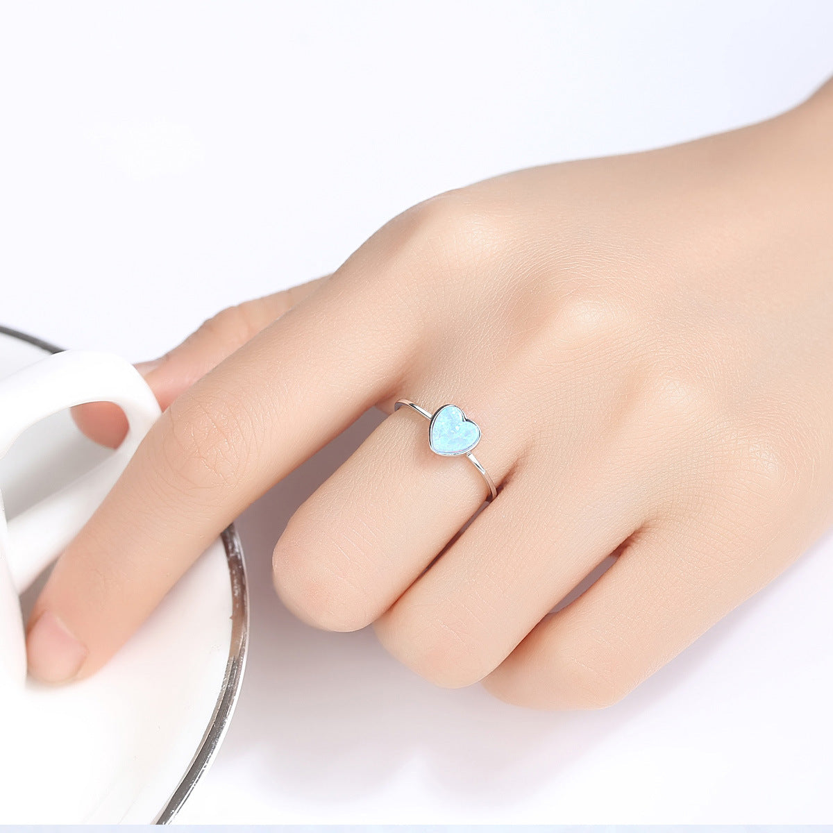 Delicate Larimar Heart Ring