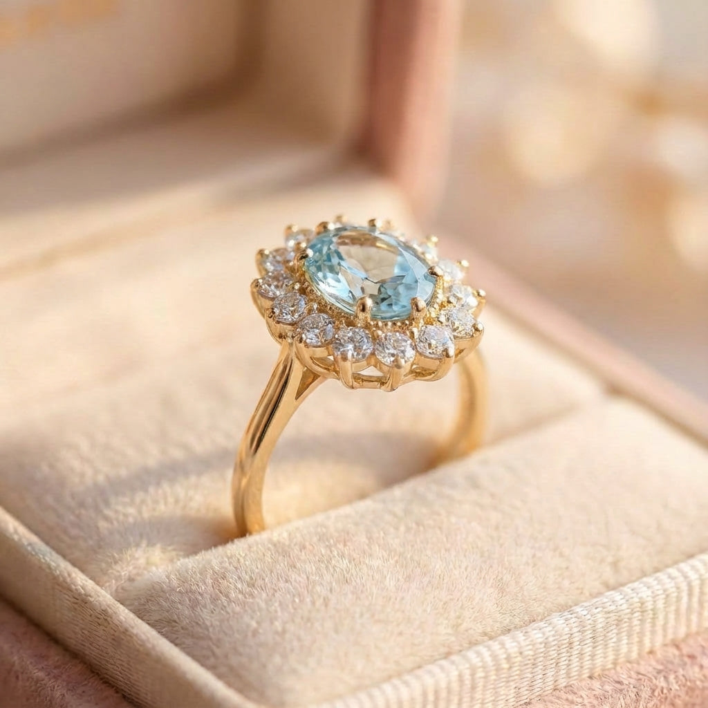 Elegant Aquamarine Halo Ring