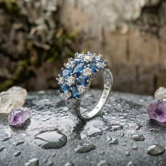 Elegant Blue Crystal Ring