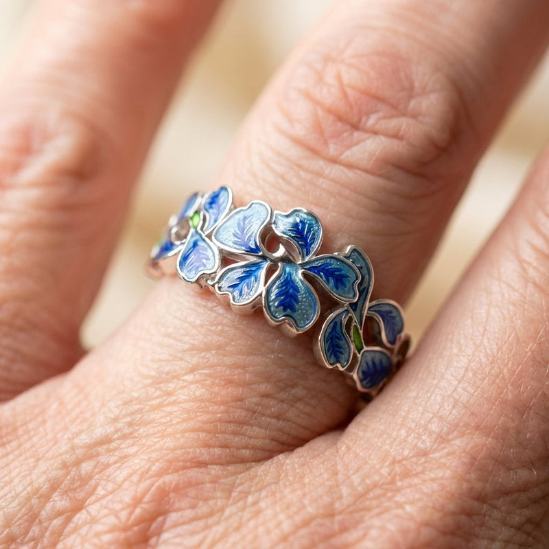Blue Enamel Flower Ring