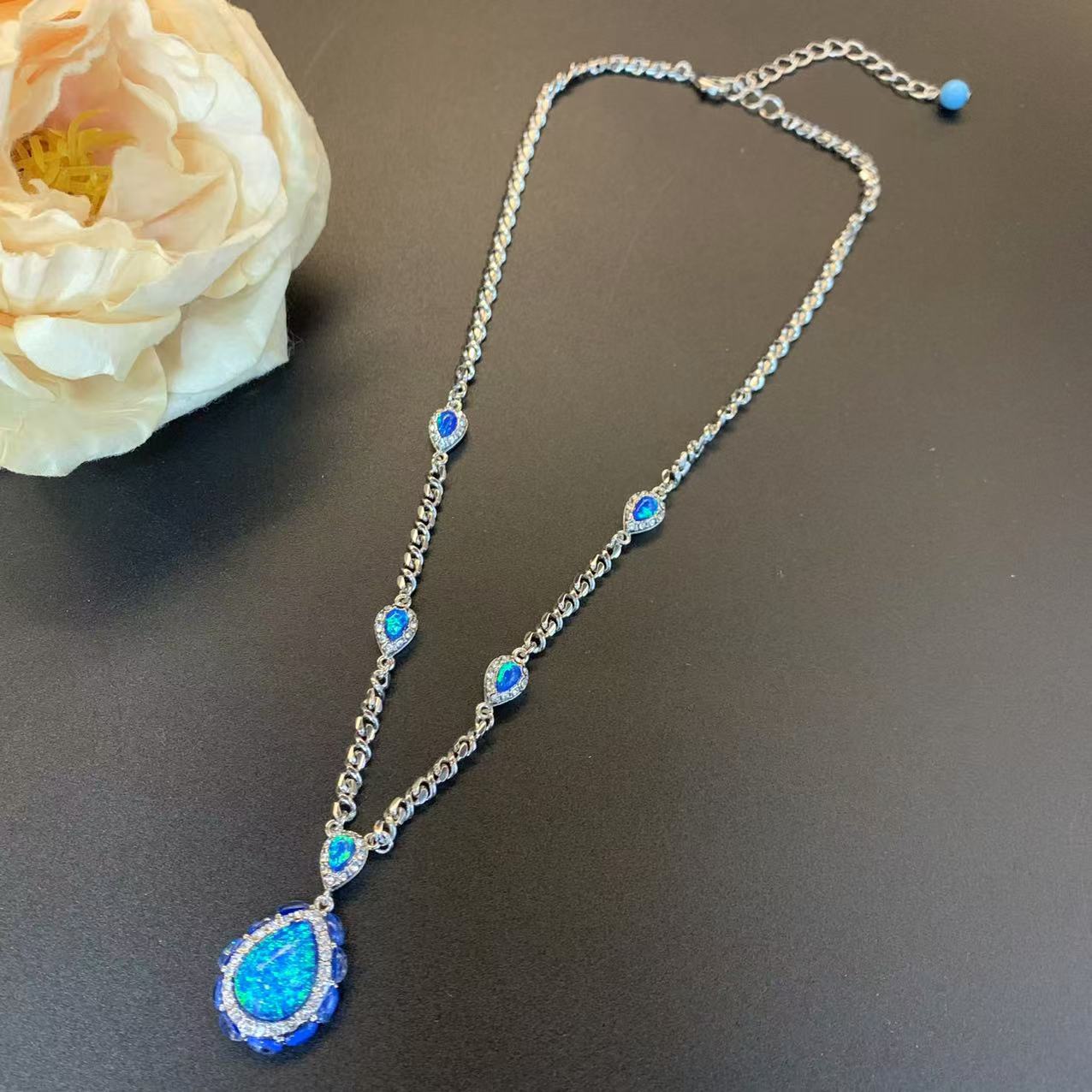 Elegant Blue Opal Necklace