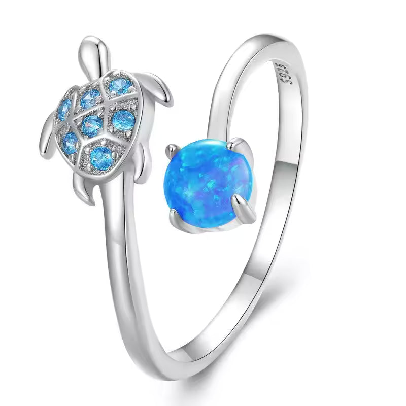 Elegant Blue Opal Turtle Ring