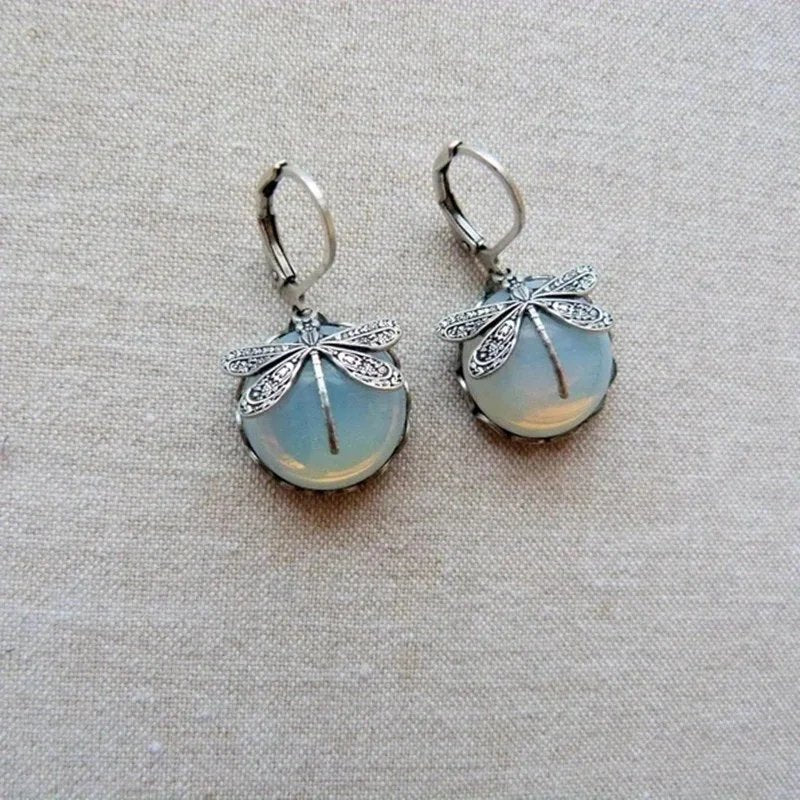 Elegant Dragonfly Opal Earrings