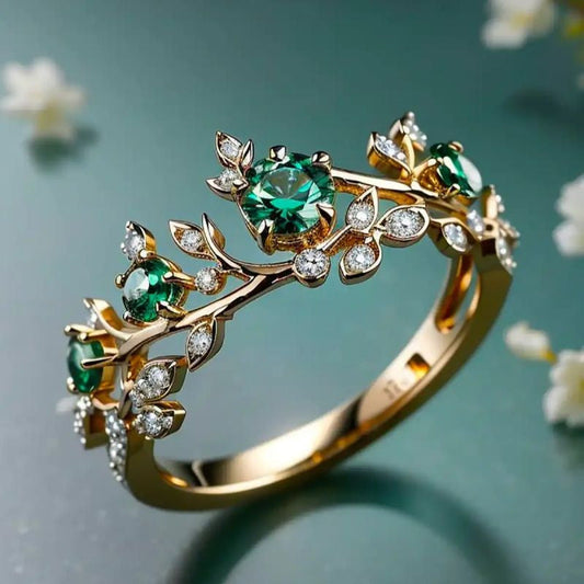 Elegant Emerald Branch Ring