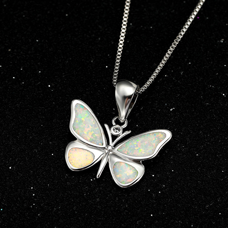 Elegant Opal Butterfly Necklace