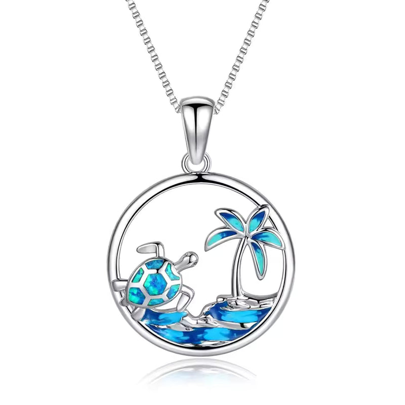 Elegant Opal Turtle Necklace