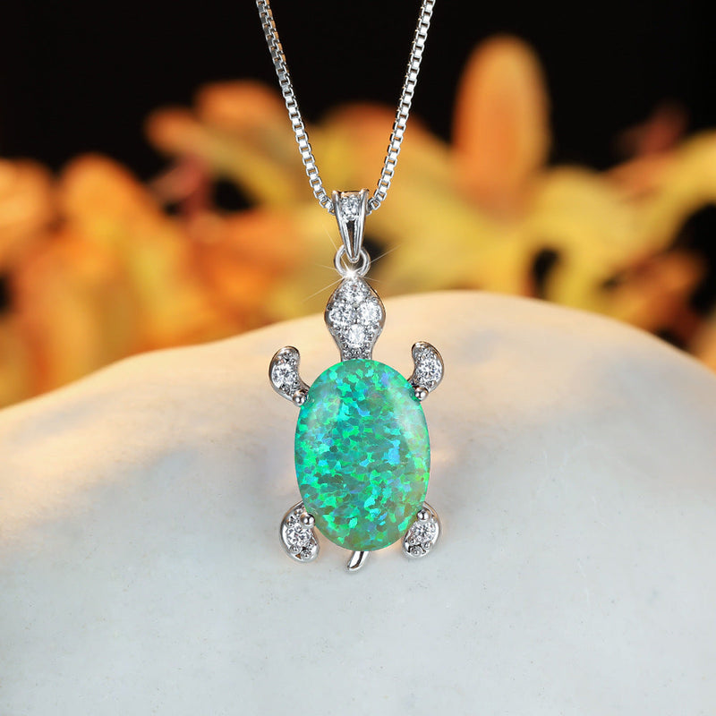 Elegant Opal Turtle Necklace