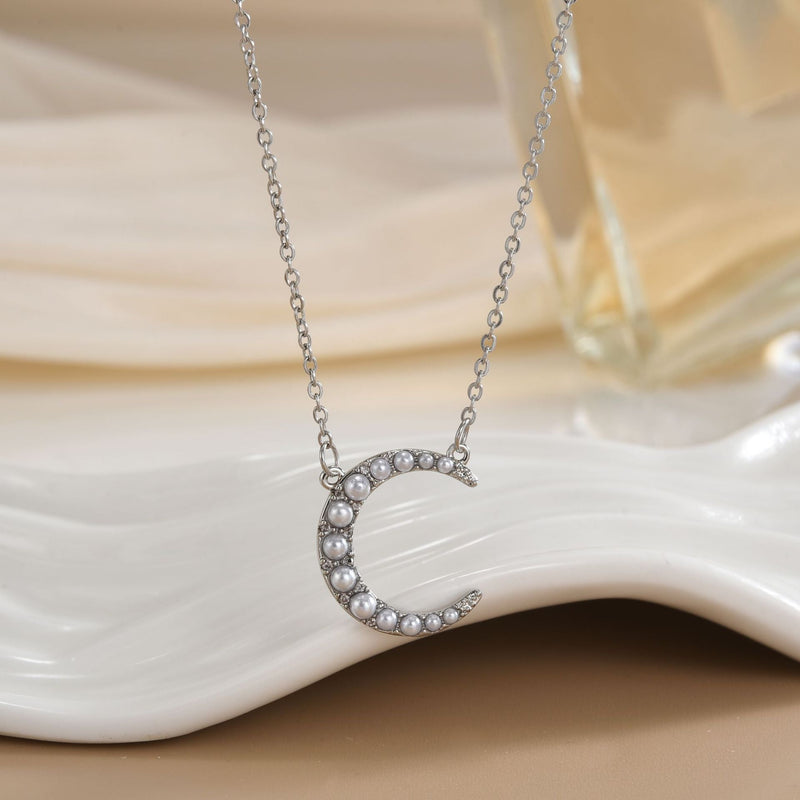 Elegant Pearl Crescent Necklace