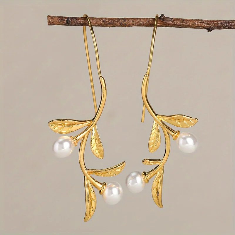 Elegant Pearl Leaf Earrings