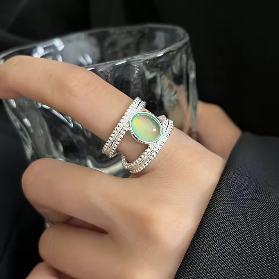 Elegant Prehnite Silver Ring