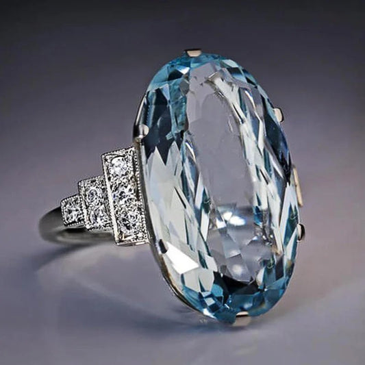Elegant Sky Blue Oval Ring