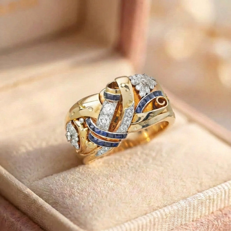Vintage Gold Blue Zirconia Ring
