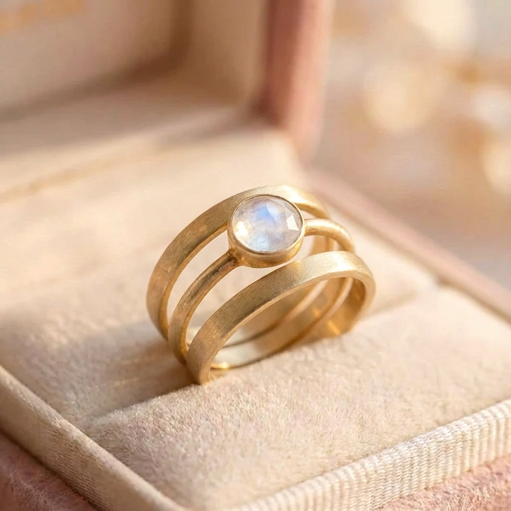 Vintage Gold & Inlaid Moonstone Ring