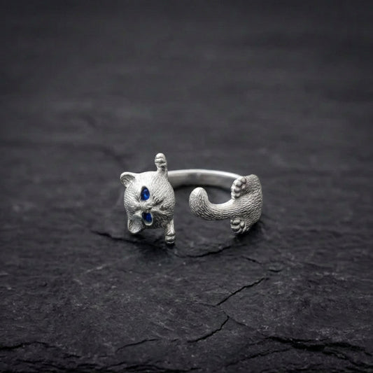 Adjustable 925 Sterling Silver Kitten Ring