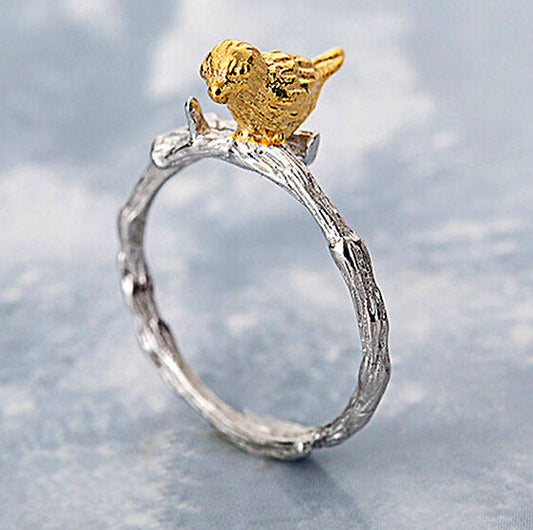 Gold Bird Silver Ring