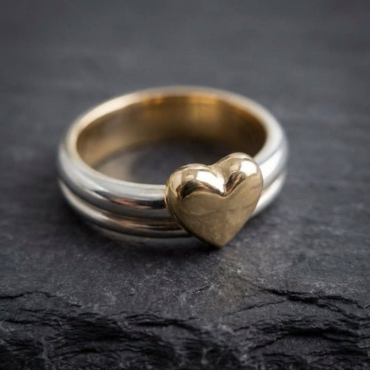 Gold Heart Silver Ring