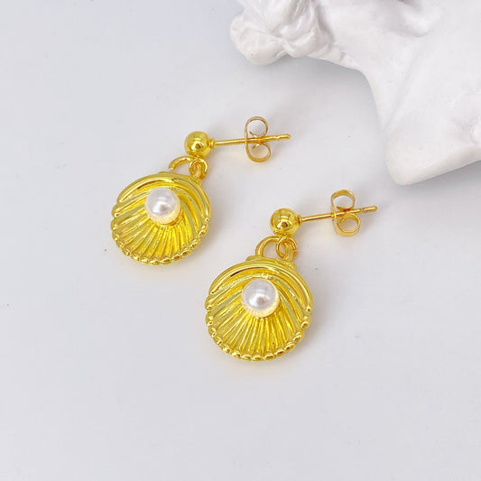 Gold Pearl Shell Earrings