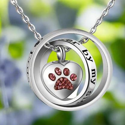 "No Longer By My Side, Forever In My Heart" ��� Stainless Steel Urn Paw Necklace