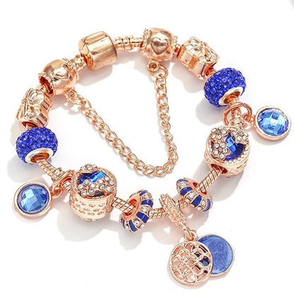 Bracelet In Pink Silver And Blue Crystal