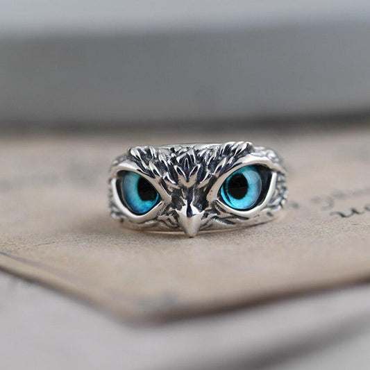 Owl Of Good Luck Adjustable Ring In Silver And Opal