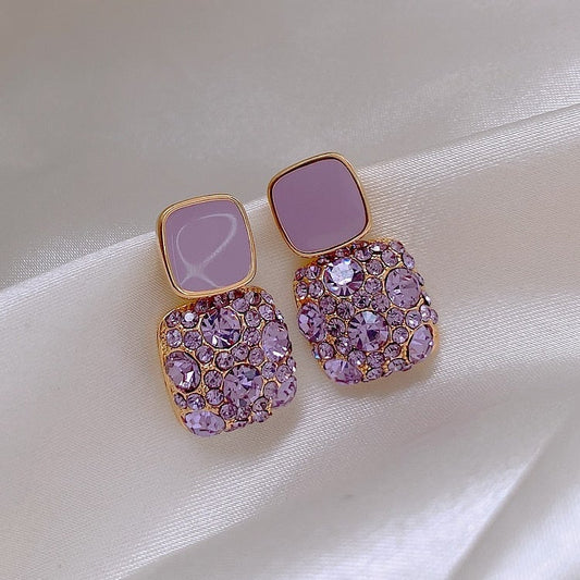 Luxury Purple Earrings With Zirconia Inlay
