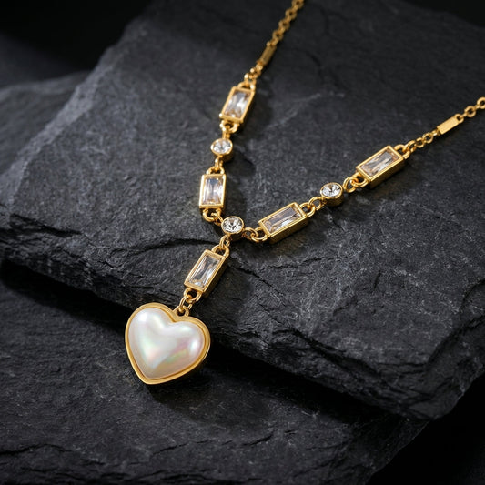 Heart Dazzling Pearl Gold Necklace