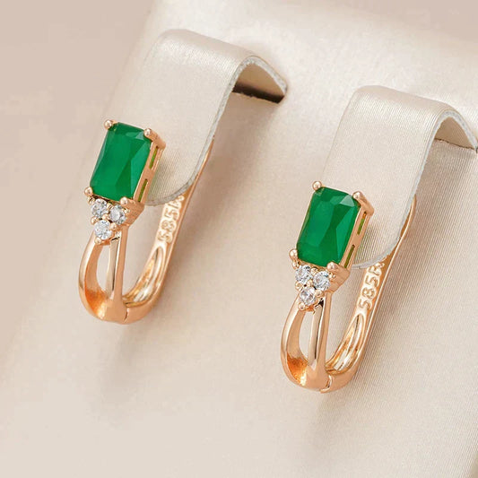 Elegant Earrings In Green Crystal With Zirconia In Gold