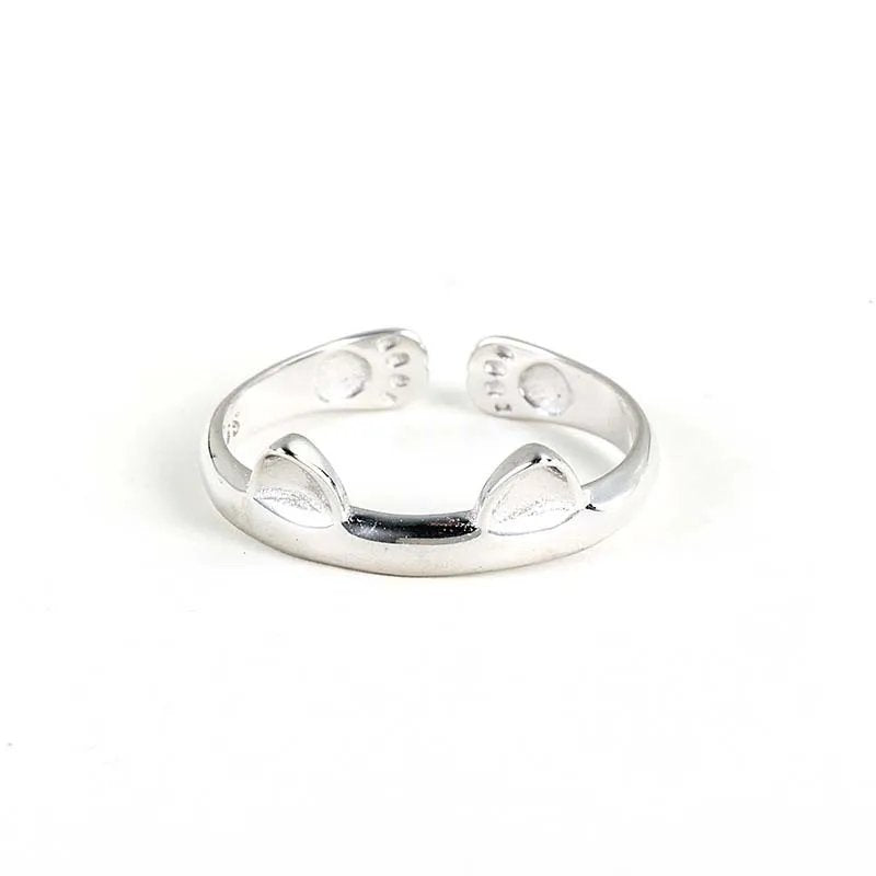 Minimalist Silver Cat Ears Ring