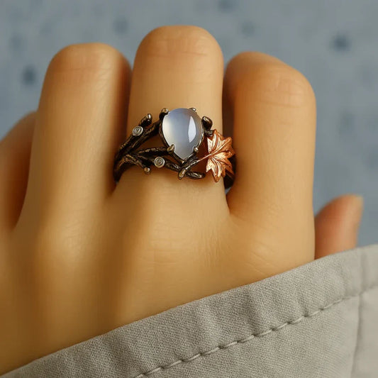 Moonstone Maple Leaf Branch Ring