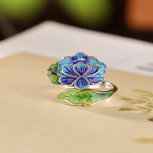 Nature Blue Enamel Flower Ring