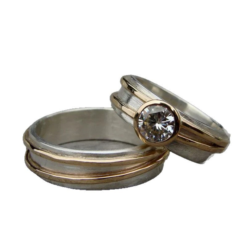 Elegant Diamond Dual Tone Ring Set