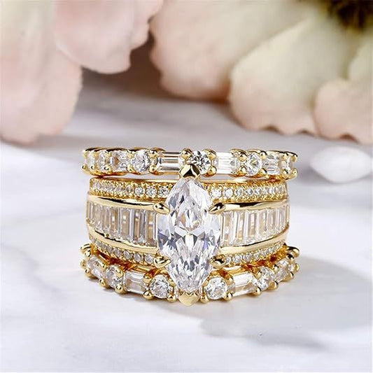 Vintage Gold & Zirconia Ring Set