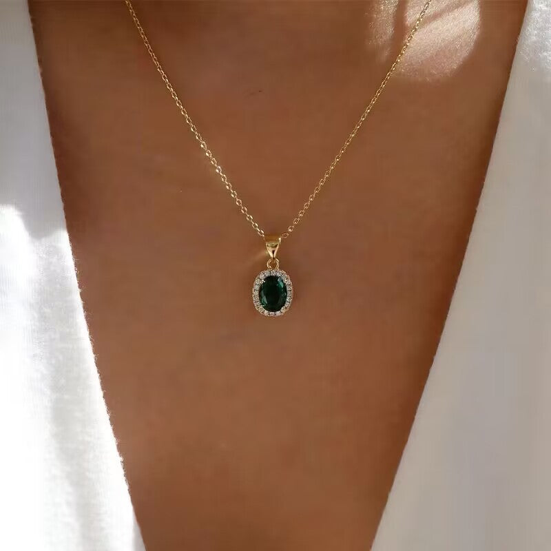 Elegant Emerald Halo Pendant Necklace