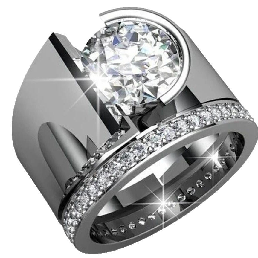 Elegant Wide Band Geometric Channel Set Ring