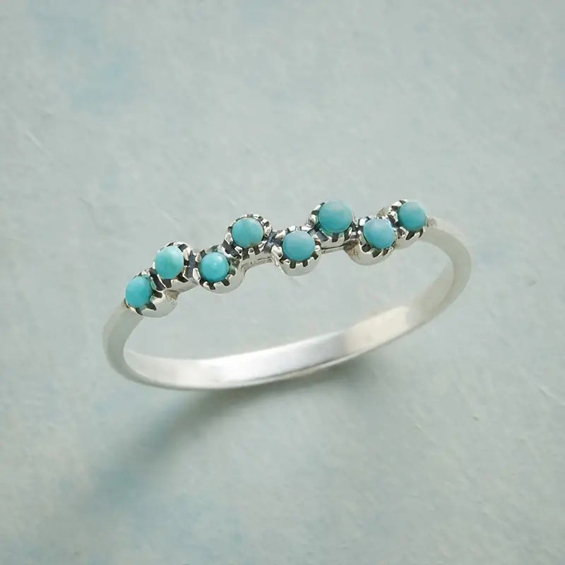 Vintage Boho Minimalist Turquoise Dot Accent Ring