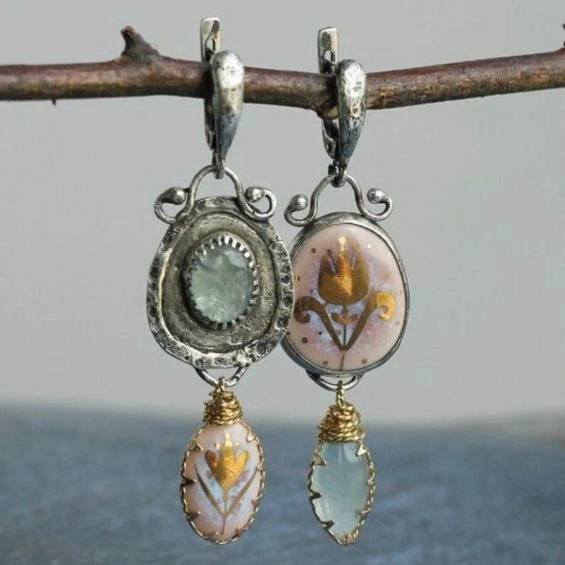 Pink Enamel Stone Earrings