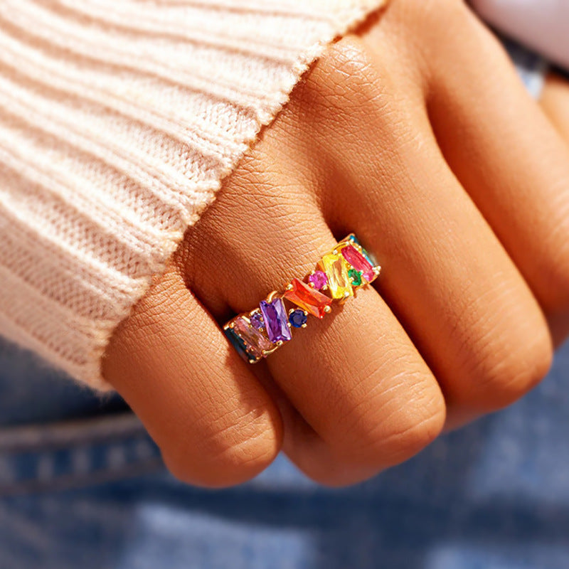 Elegant Rainbow Baguette Eternity Band Ring