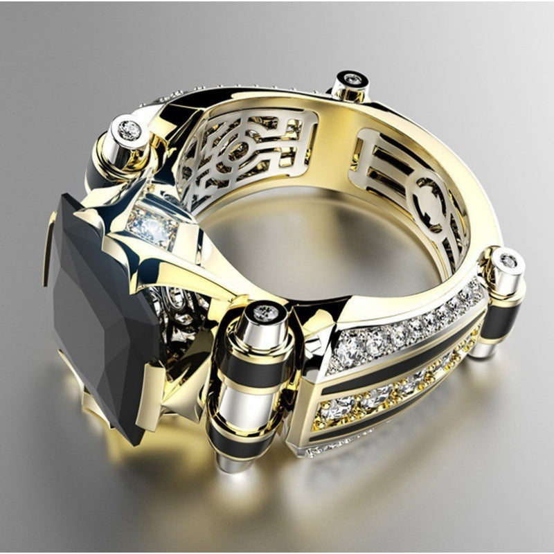 Elegant Maze Cutout Band Amber Ring