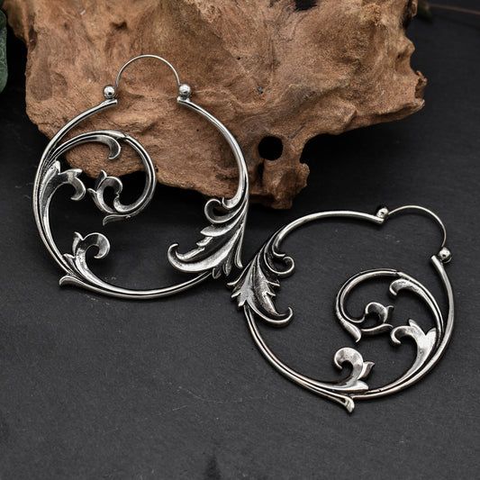 Vintage Gothic Ornament Statement Hoop Earrings